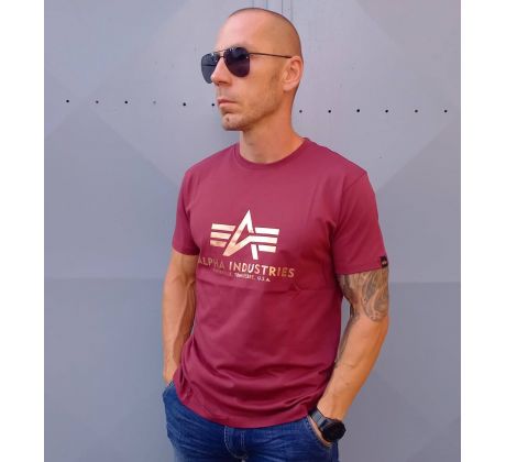 Alpha Industries tričko Basic T Foil Print burgundy/gold